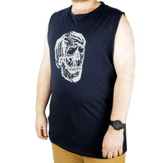 Large Size Men's Sleeveless Tshirt Skull 22124 Navy