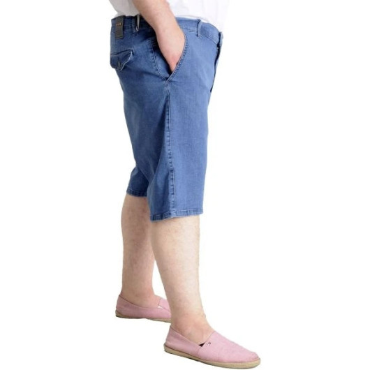 Large Size Men's Denim Shorts Blue With Side Pockets