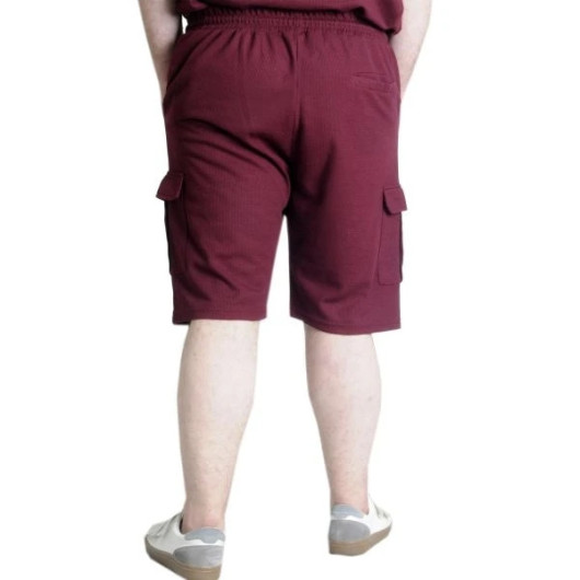 Plus Size Men Shorts With Cargo Pocket Burgundy