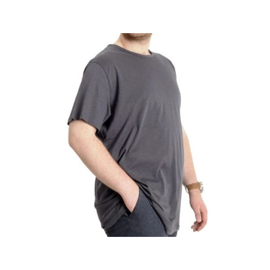 Large Size Men's T-Shirt Flam Collar Basic Antramelange