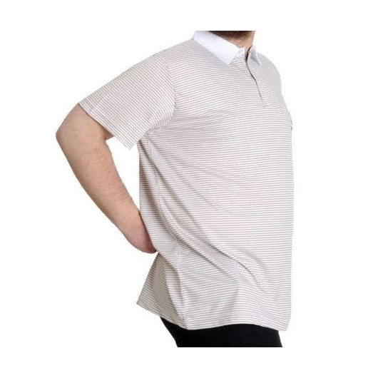 Large Size Men's T-Shirt Polo Neck Striped Brown