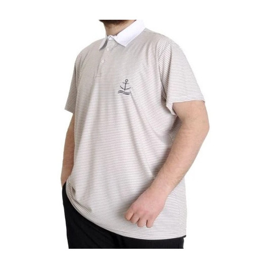 Large Size Men's T-Shirt Polo Neck Striped Brown