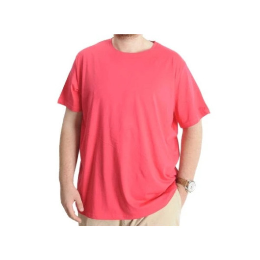 Large Size Men Tshirt Crew Neck Basic Coral