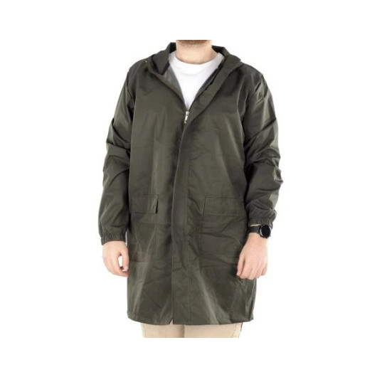 Plus Size Men Raincoat Hooded Khaki