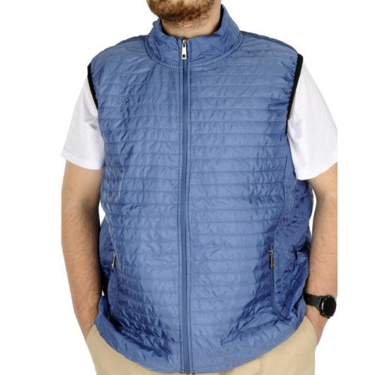 Large Size Men's Vest Quilted Collar Blue