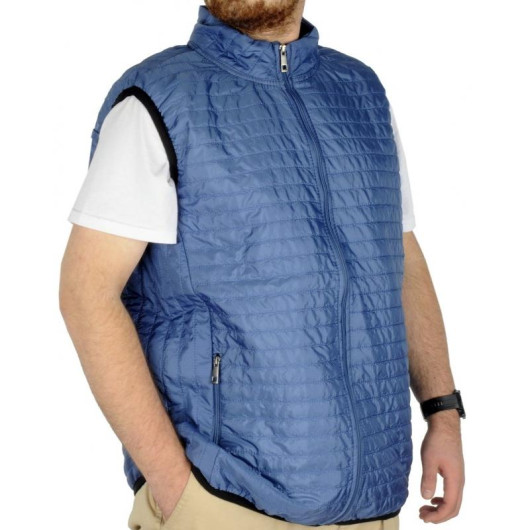 Large Size Men's Vest Quilted Collar Blue