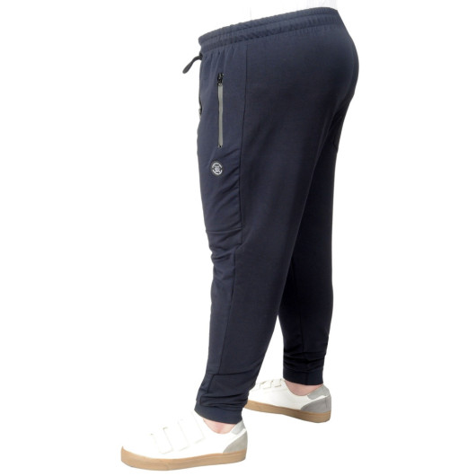 Plus Size Sweatpants Skinny Zippered 22501 Navy Blue