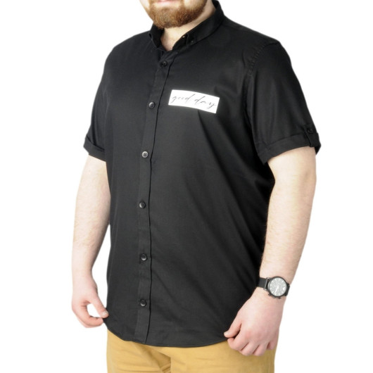قميص للرجال مقاس كبير بطبعة لون أسود