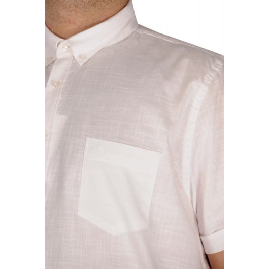 قميص كتان ليكرا مقاس كبير مع جيب لون أبيض
