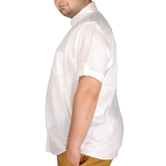 Large Size Linen Lycra Shirt With Pocket White