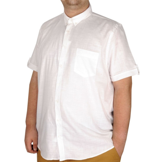 Large Size Linen Lycra Shirt With Pocket White