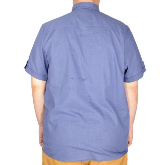 Large Size Linen Lycra Shirt Pocket Indigo