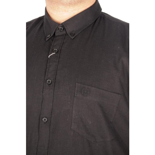 Large Size Linen Lycra Shirt Black With Pocket