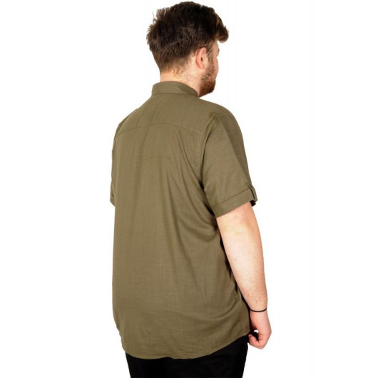 Large Size Linen Lycra Shirt Pocket Khaki