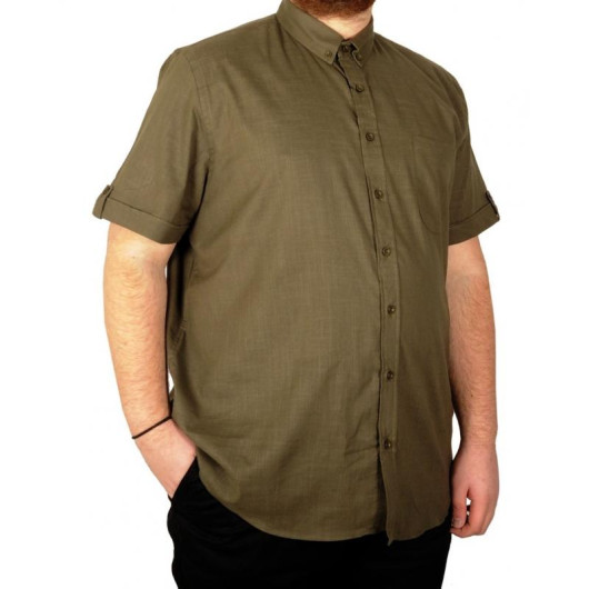 Large Size Linen Lycra Shirt Pocket Khaki