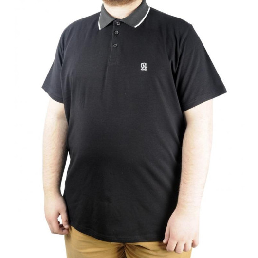 Plus Size T Shirt Polo Lycra Single Jersey Embroidery 21554 Black