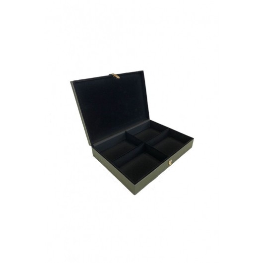 Four Compartments Leatherette Accessory Jewelry Box, Multi-Purpose Organizer