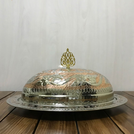 Double-Colored Embossed Copper Dish With Lid 30 Cm