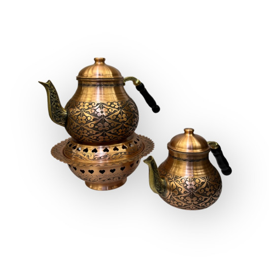 Floral Copper Teapot Set With Warmer