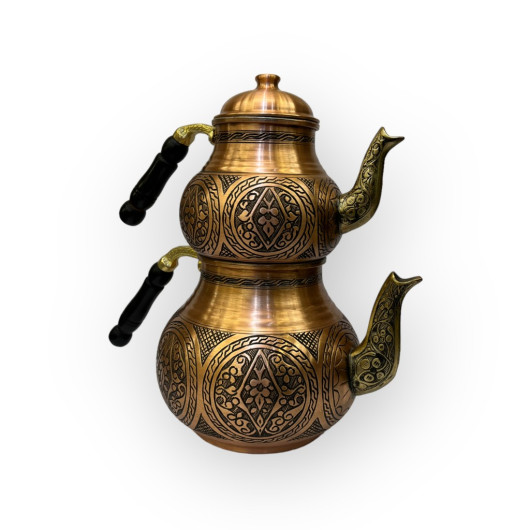 Heavy Engraved Scotch Tumbled Copper Teapot