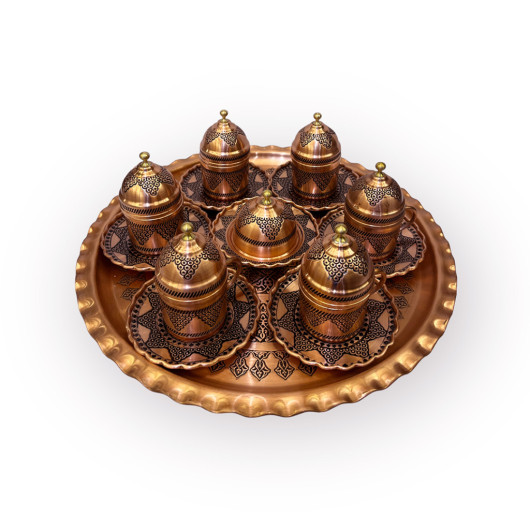 Six Person Cluster Pattern Copper Coffee Set