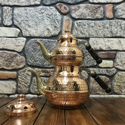 Turkish Copper Teapot Set Embroidered In The Shape Of Honeycomb