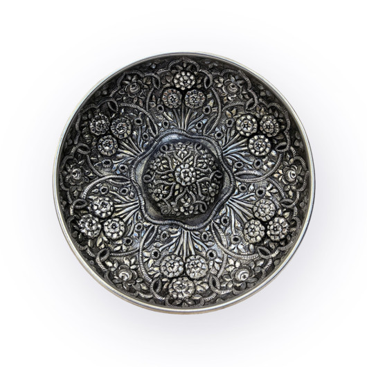 Silver Oxide Embroidered Copper Bath Bowl