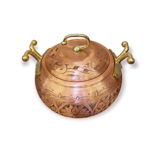 Embroidered Copper Casserole Pot No:1