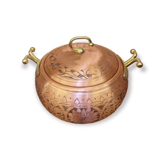 Embroidered Copper Casserole Pot No:3