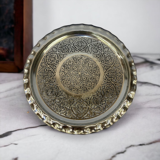 Tin Engraved Scratched Copper Tray 24 Cm