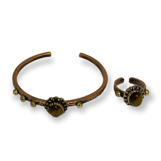 Tiger Eye Stone Copper Bracelet And Ring