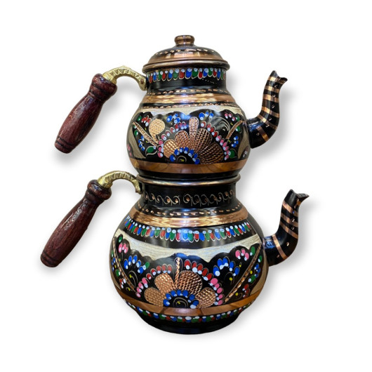 Enamel Engraved Large Copper Teapot