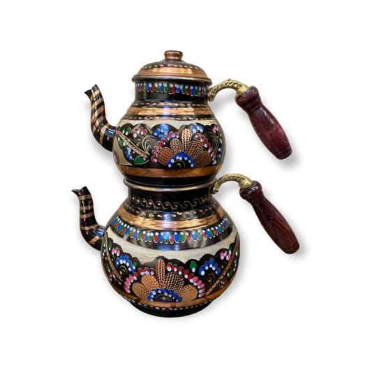 Enamel Engraved Large Copper Teapot