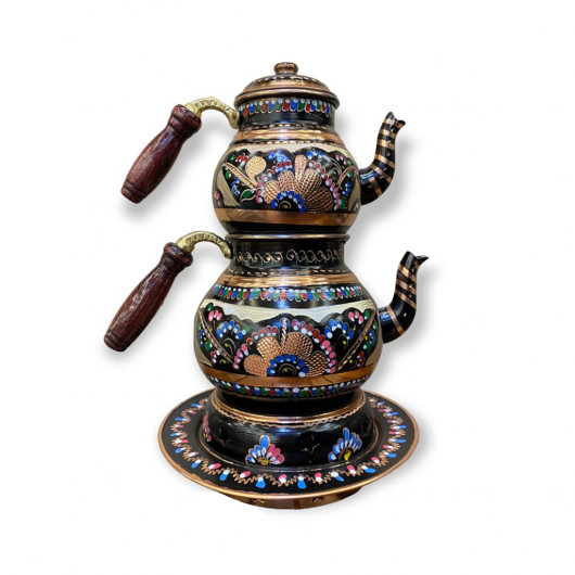 مجموعة ابريق شاي كبيرة منقوشة بالمينا