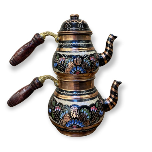 مجموعة إبريق شاي نحاسي صغير مطرز بالمينا