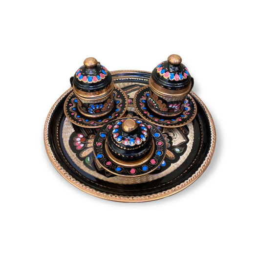 Enamel Embroidered Colored 2 Person Copper Coffee Set