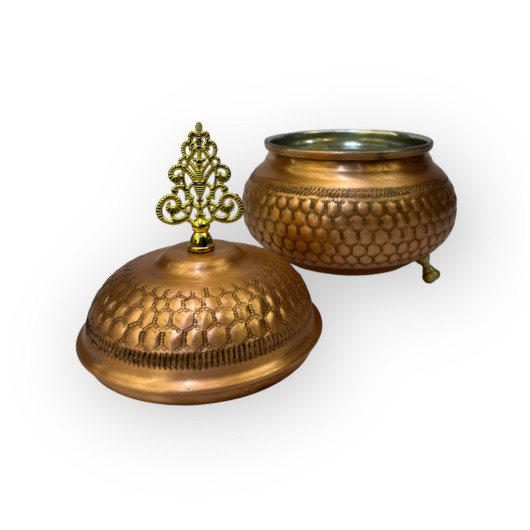 Honeycomb Patterned Scotch Tombak Copper Sugar Bowl