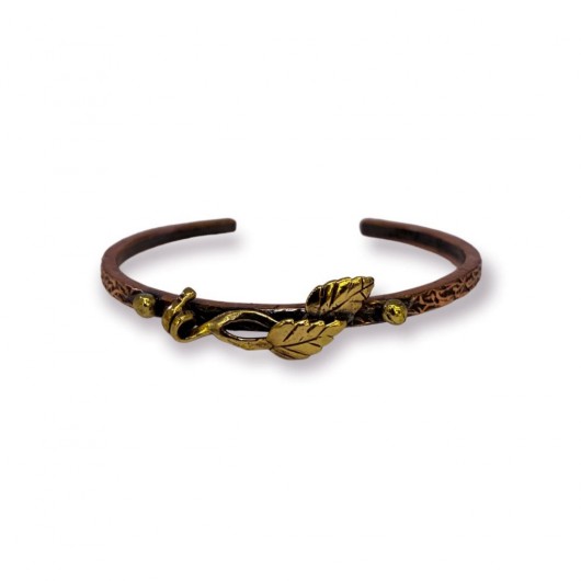 Brass Leaf Tree Bark Copper Bracelet