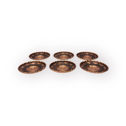 Cluster Patterned Cuffed Copper Tea Plate
