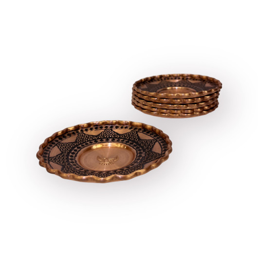 Cluster Patterned Cuffed Copper Tea Plate