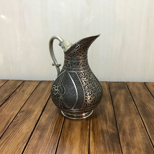 Tugra Patterned Heavy Embroidered Copper Jug