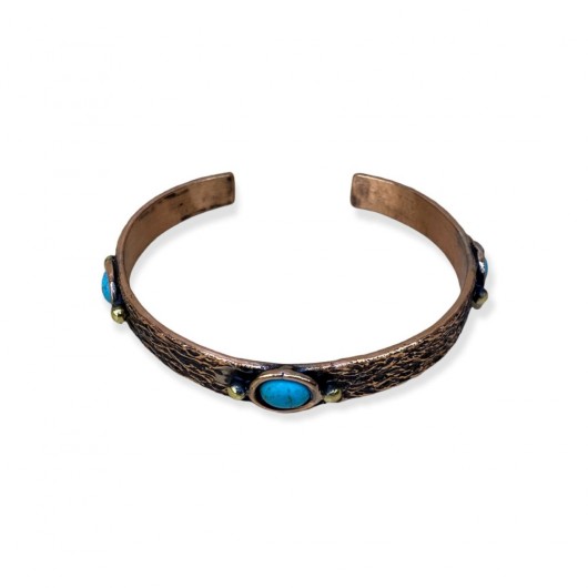 Turquoise Natural Stone Tree Bark Copper Bracelet