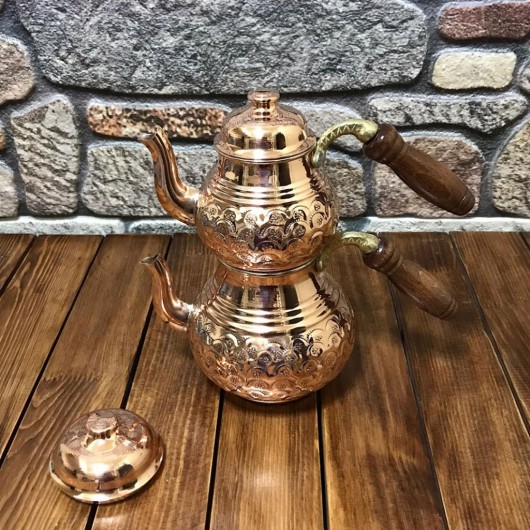 طقم اباريق شاي تركي نحاسي مطرزة مقاس صغير