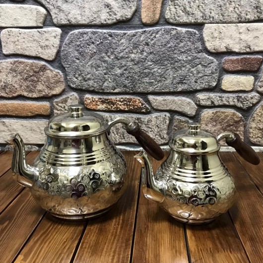 طقم اباريق شاي تركي نحاسي مطرزة مقاس متوسط