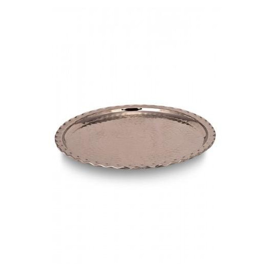 Turna Copper Ringing Round Serving Tray 34 Cm Hand Forged Nickel Turna5843-2