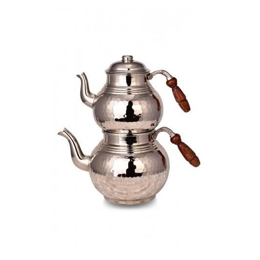 إبريق شاي تركي من النحاس الرقيق مصنوع يدويًا لون النيكل من Turna1955-2