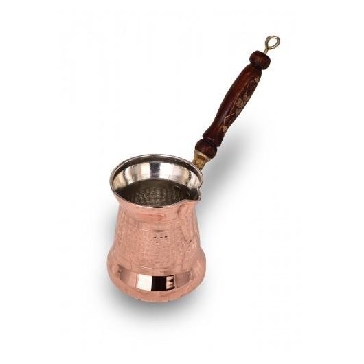 Turna Copper Sultan Coffee Pot No. 2 Thin Wooden Handle 3 Cup Machine Forged Red Turna1237-1