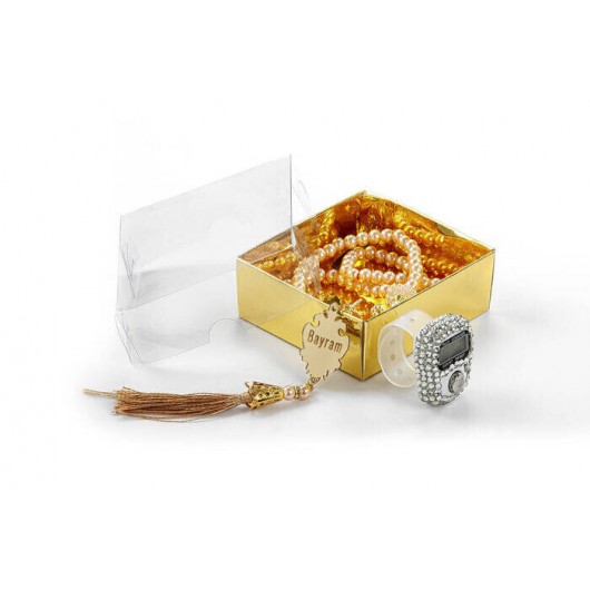 مجموعة مسبحة من اللؤلؤ مع طباعة اسم خاص لعيد الأم مع مسبحة رقمية بلون ذهبي
