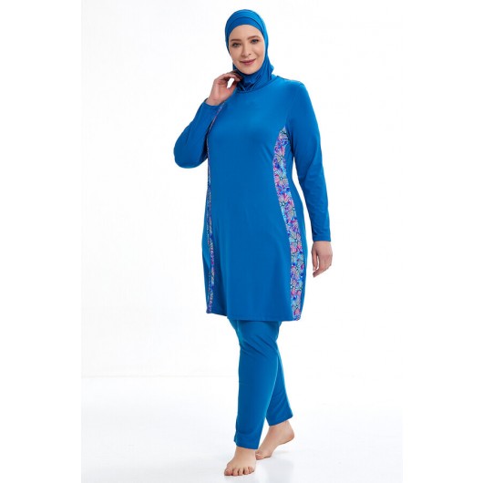 لباس سباحة نسائية كبيرة الحجم تغطي بالكامل مع حجاب بلون بترولي