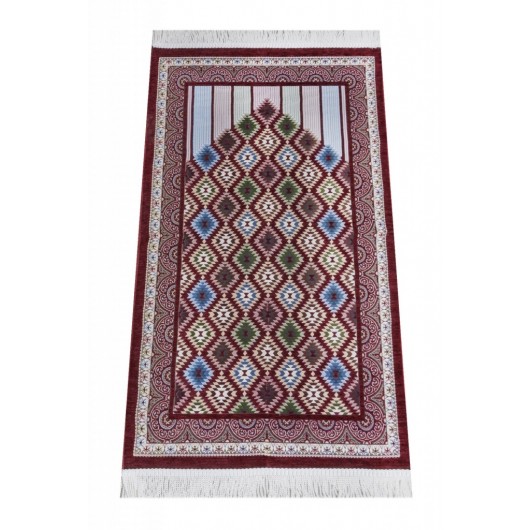 Tile Patterned Chenille Prayer Rug - Red Color
